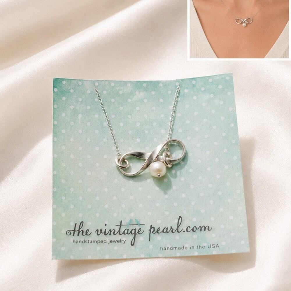 The Vintage Pearl Infinity Pendant Necklace freshwater Pearl Silver cute gift